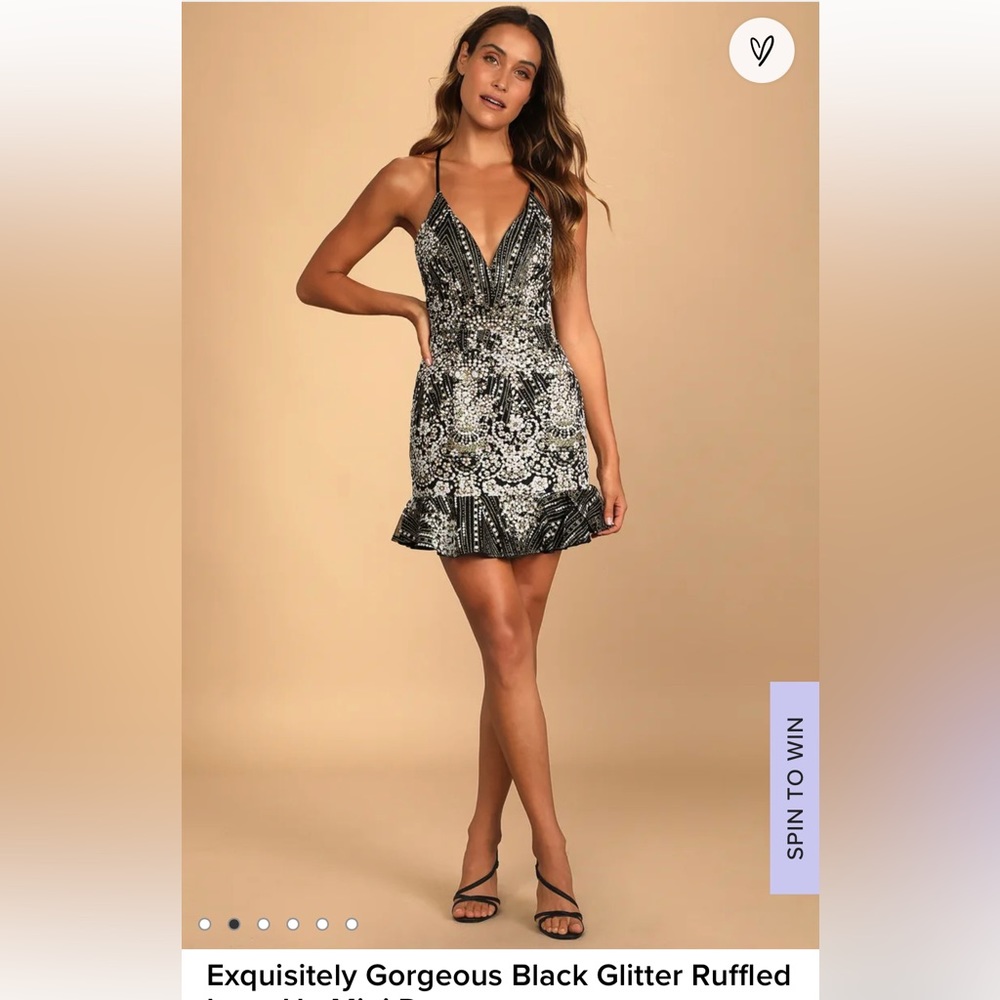 Lulus Exquisitely Gorgeous Black Glitter Ruffled Lace-Up Mini Dress